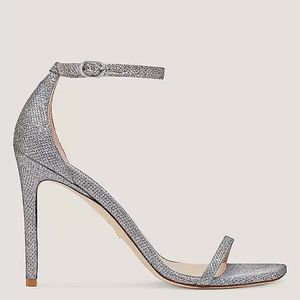 NWT Stuart Weitzman Nudistcurve 100 in Silver/New Noir 38.5